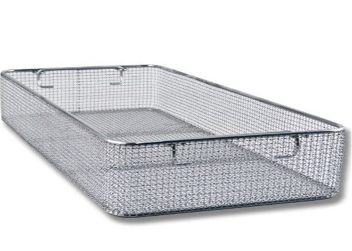 Medical Rectangular Sterilized Stainless Steel Mesh Basket With Handles