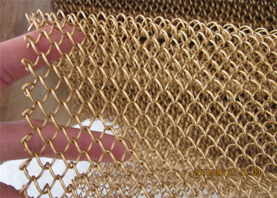 Durability Aperture Decorative Metal Mesh Drapery Aluminum Coil Mesh In Golden