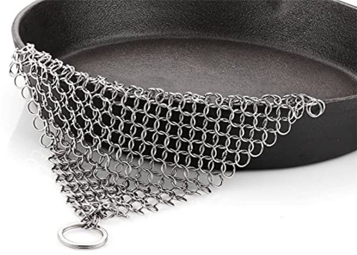 7x7 Inch Kitchen Pot Brush Cast Iron Chainmail Scrubber Cleaner