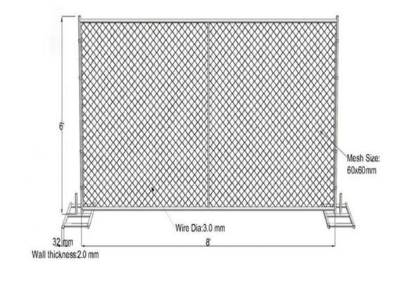 60x60mm Holes 3.0mm Wire Chain Link Mesh Fence Temporary For Australia Market